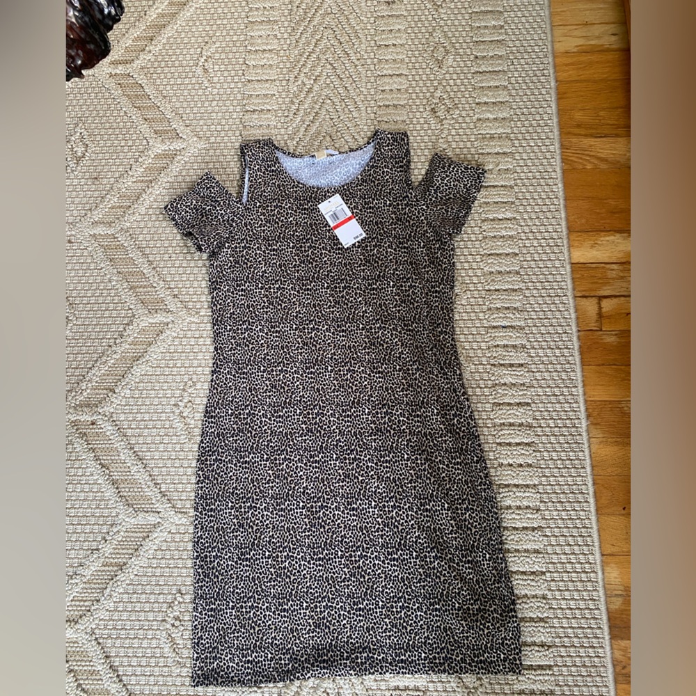NWT MICHAEL Michael Kors short sleeve leopard print mini/midi dress, XS